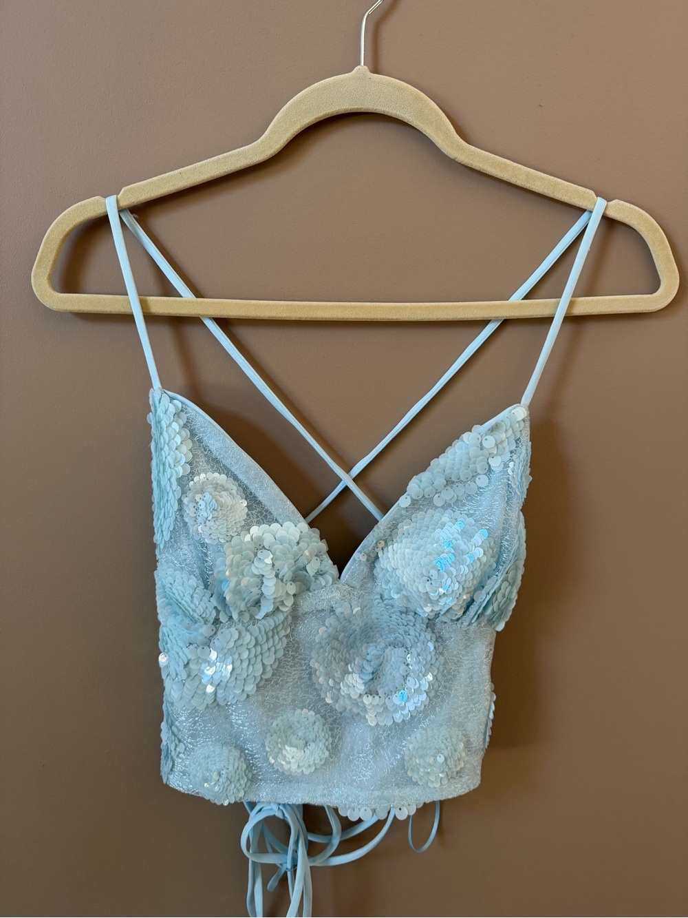 Windsor Sequin Floral Lace-Up Crop Top